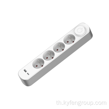 แถบพลังงาน 4-Socket France พร้อม USB Type C